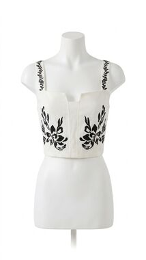 NEW ALLISON NEW YORK embroidered colette tank in ivory/black